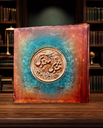 مثنوی خشتی مولانا جداشده روی پس‌زمینه کتابخانه