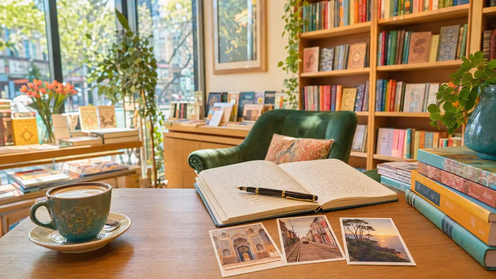 میز نویسندگی در کتابفروشی روشن، تصویرسازی موضوعی مسیر تهران، انتشار در میلان و زندگی در پرت