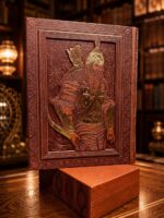 جلد برجسته قهوه‌ای داستان‌های شاهنامه فردوسی با نقش پهلوان و جعبه | Deluxe Persian Shahnameh cover with warrior and case