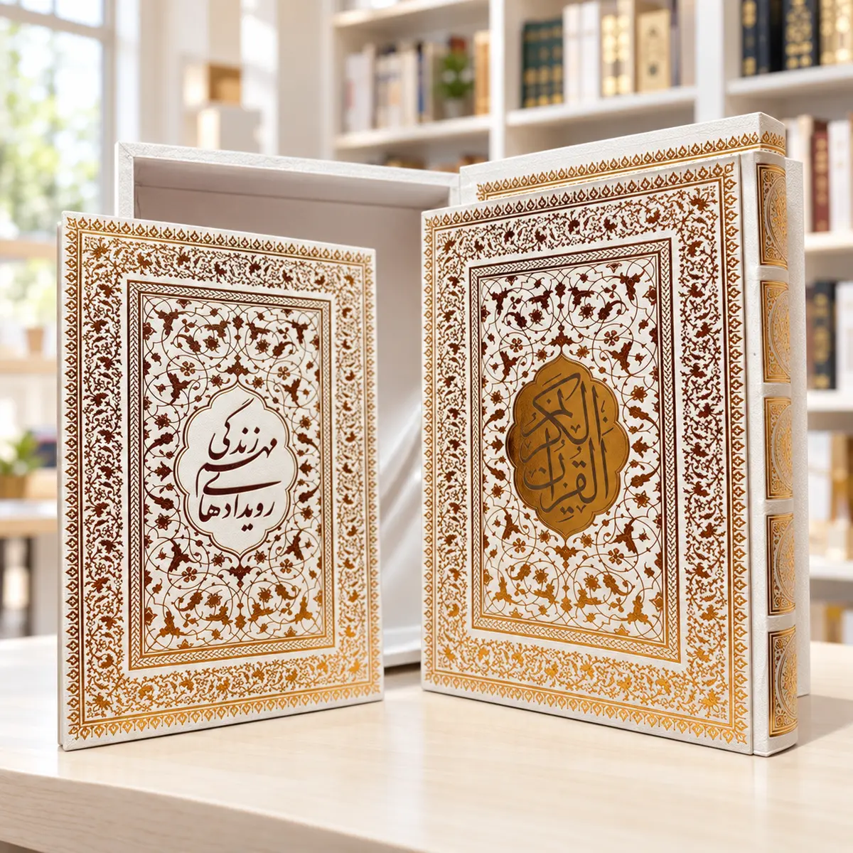 قرآن عروس و دفتر رویدادهای زندگی | Bridal Quran Gift Set قرآن عروس عثمان طه با دفتر رویدادهای مهم زندگی و قاب | Bridal Quran and life milestones journal