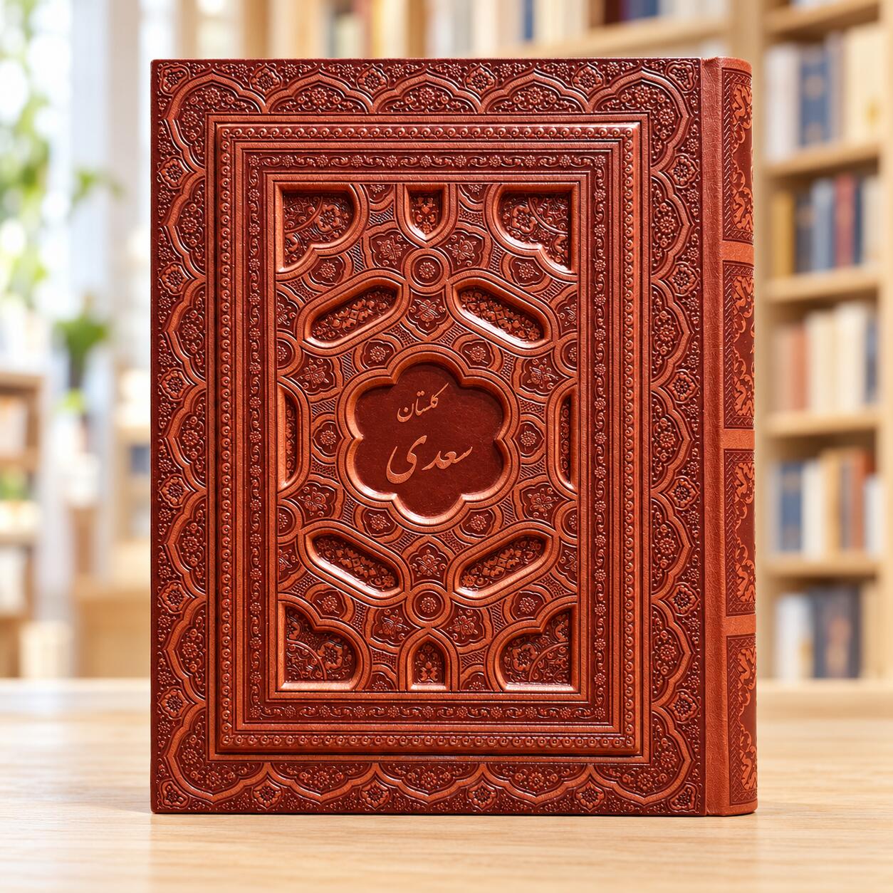 گلستان سعدی نفیس چرمی معطر | Saadi’s Golestan Leather Gift Edition جلد چرمی نقشدار گلستان سعدی | Ornamented leather cover of Saadi’s Golestan, Persian gift edition